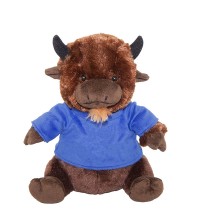 A stuffed cow in a T-shirt